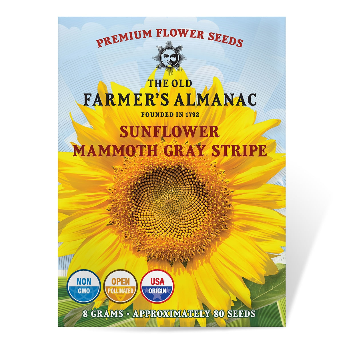 sunflower seed packets to plant The Old Farmer's Almanac Mammoth Gray Strip Sunflower Seeds - Premium Non-GMO, Open Pollinated, USA Origin, Flower Seeds