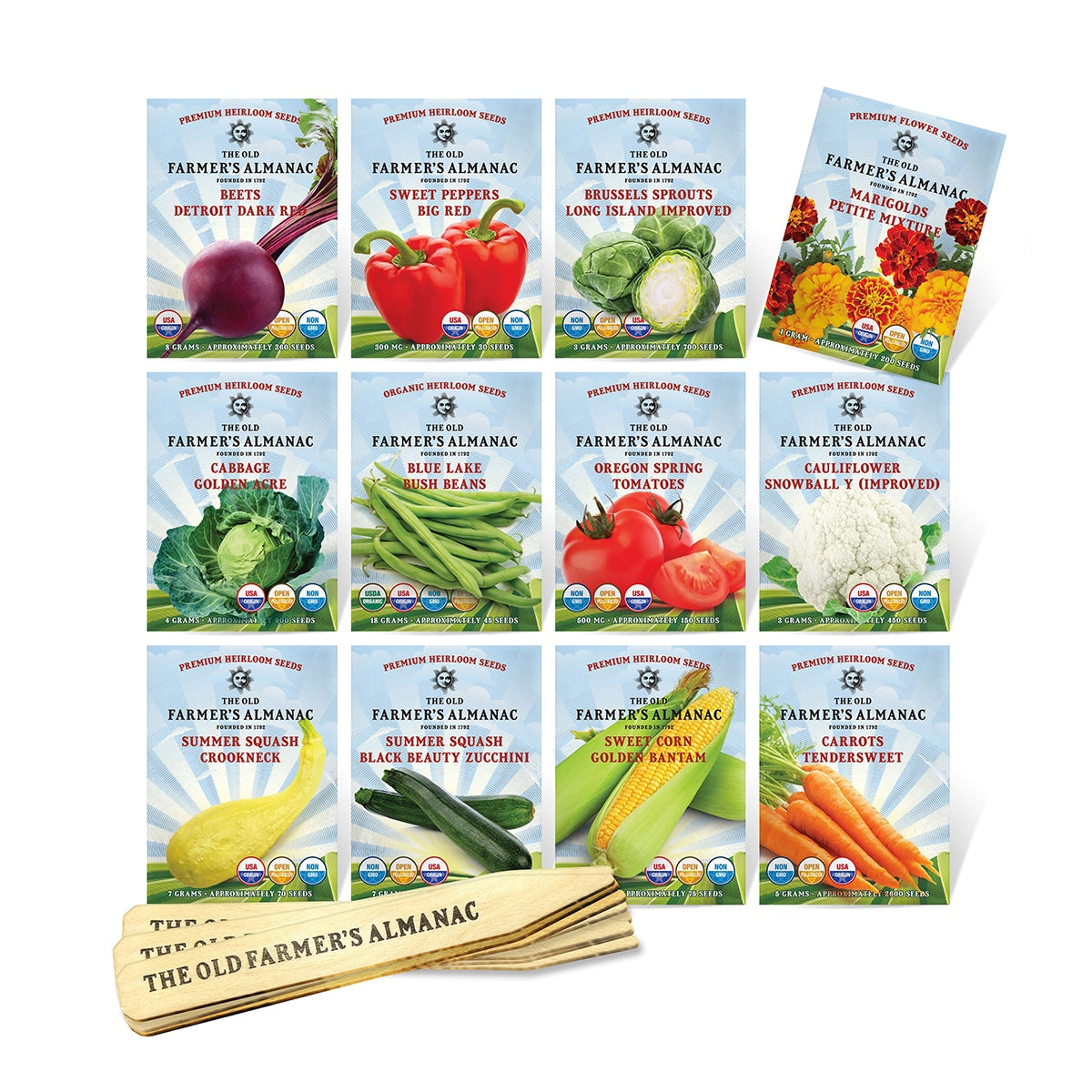 garden seeds vegetables The Old Farmer's Almanac Heirloom Vegetable Garden Seed Starter Kit Deluxe Kit with Plant Food Spikes (Over 7000 Seeds)