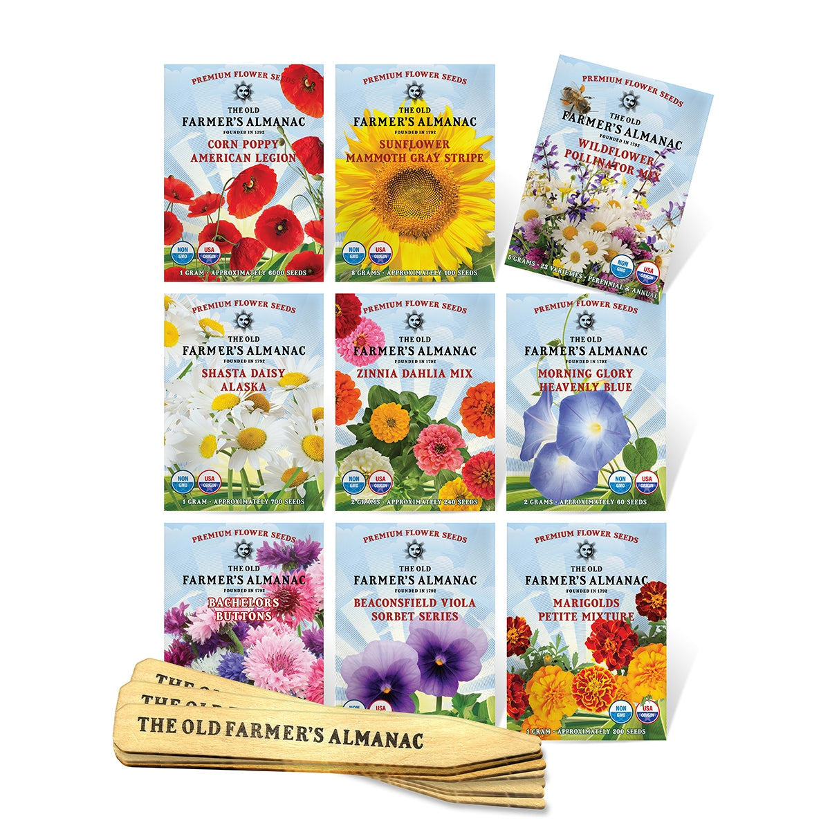farmers almanac planting seeds The Old Farmer's Almanac Flower Garden Starter Kit with Wooden Plant Markers - 9 Seed Packets