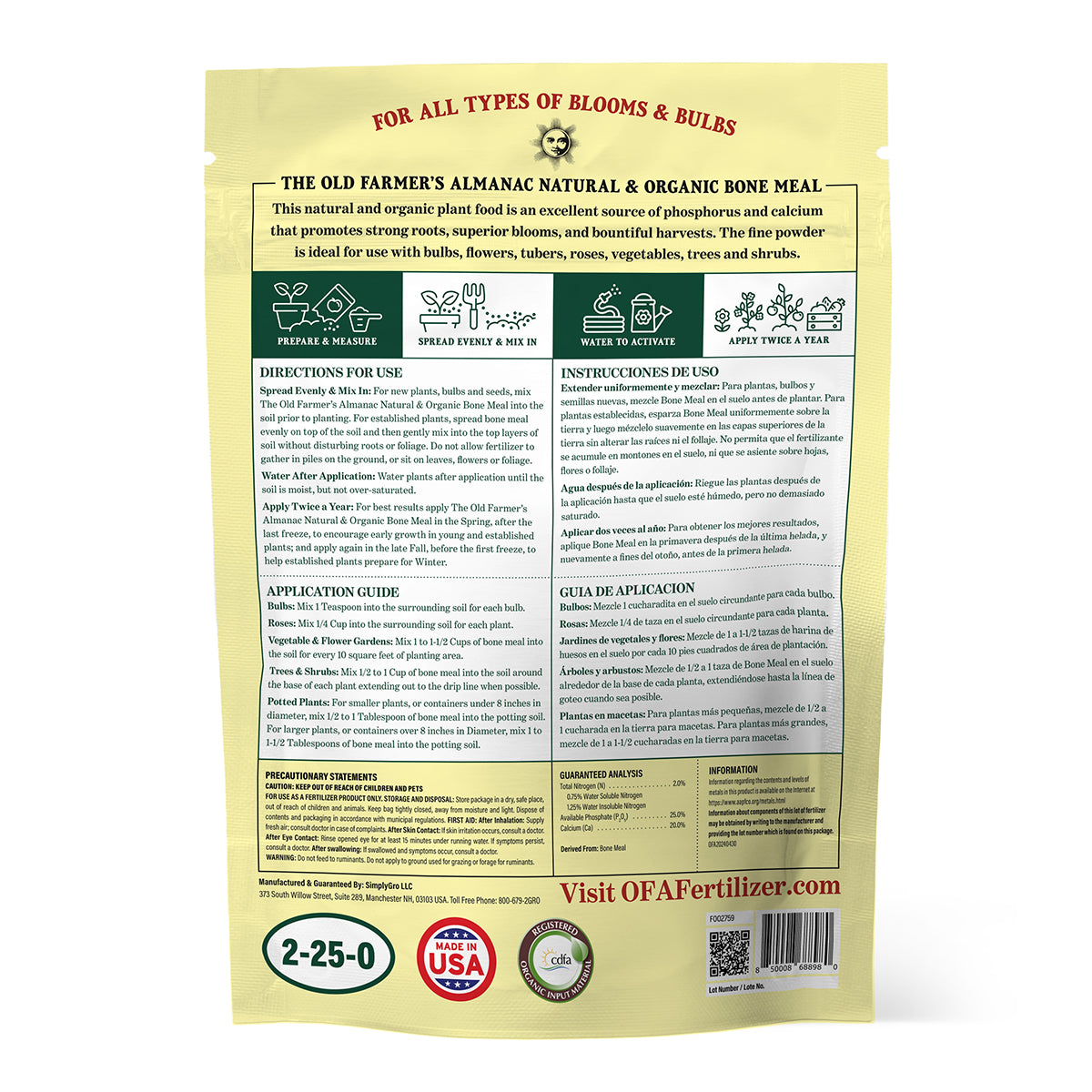 Back View of a Package of The Old Farmer's Almanac Bone Meal 