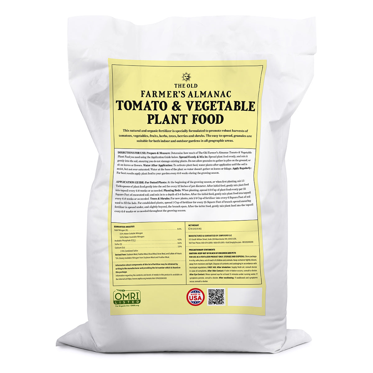 Bag of The Old Farmer's Almanac Organic Tomato & Vegetable Plant Food.