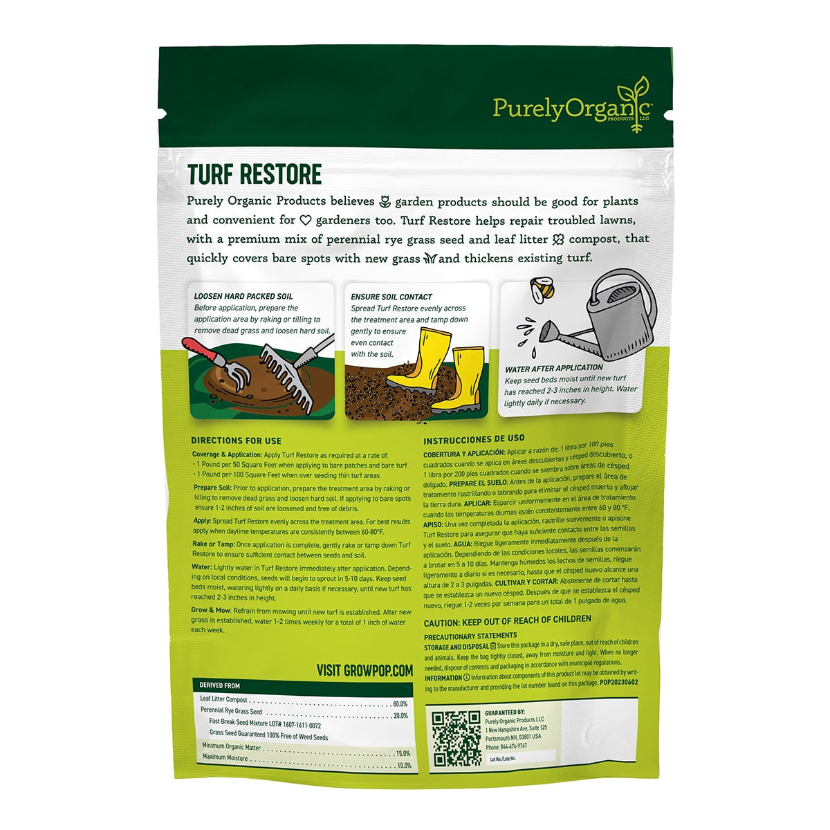 Purely Organic Turf Restore - Premium Grass Seed & Compost Blend