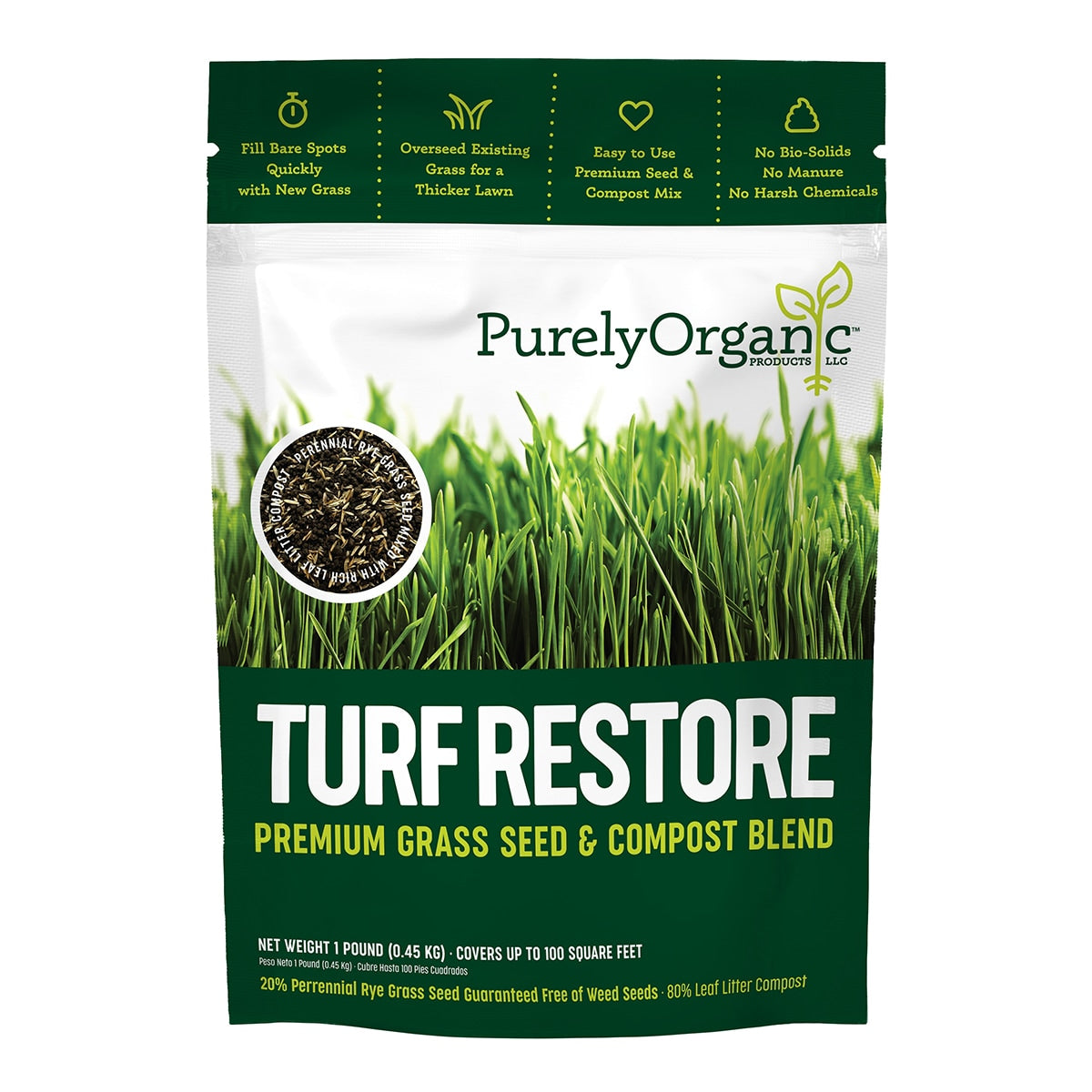 Purely Organic Turf Restore - Premium Grass Seed & Compost Blend