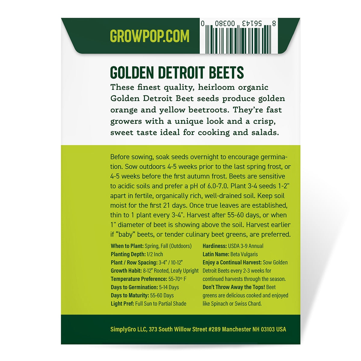 Purely Organic Golden Detroit Beet Seeds - USDA Organic