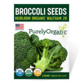 Package of Purely Organic Broccoli Seeds with green broccoli on a white background