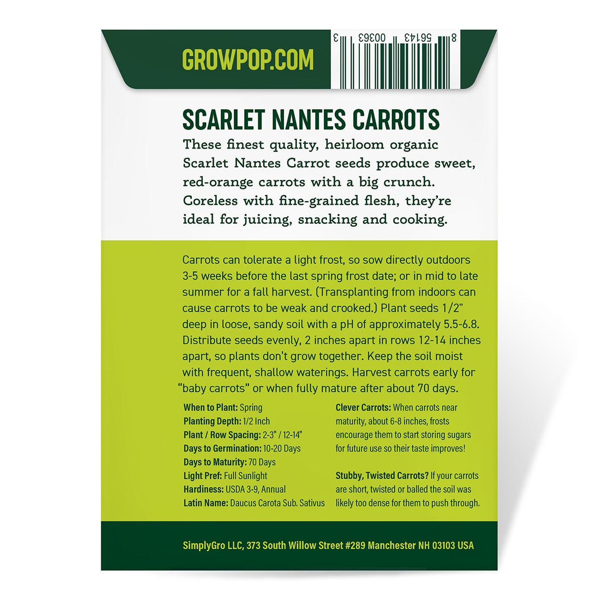 Purely Organic Scarlet Nantes Carrot Seeds - USDA Organic