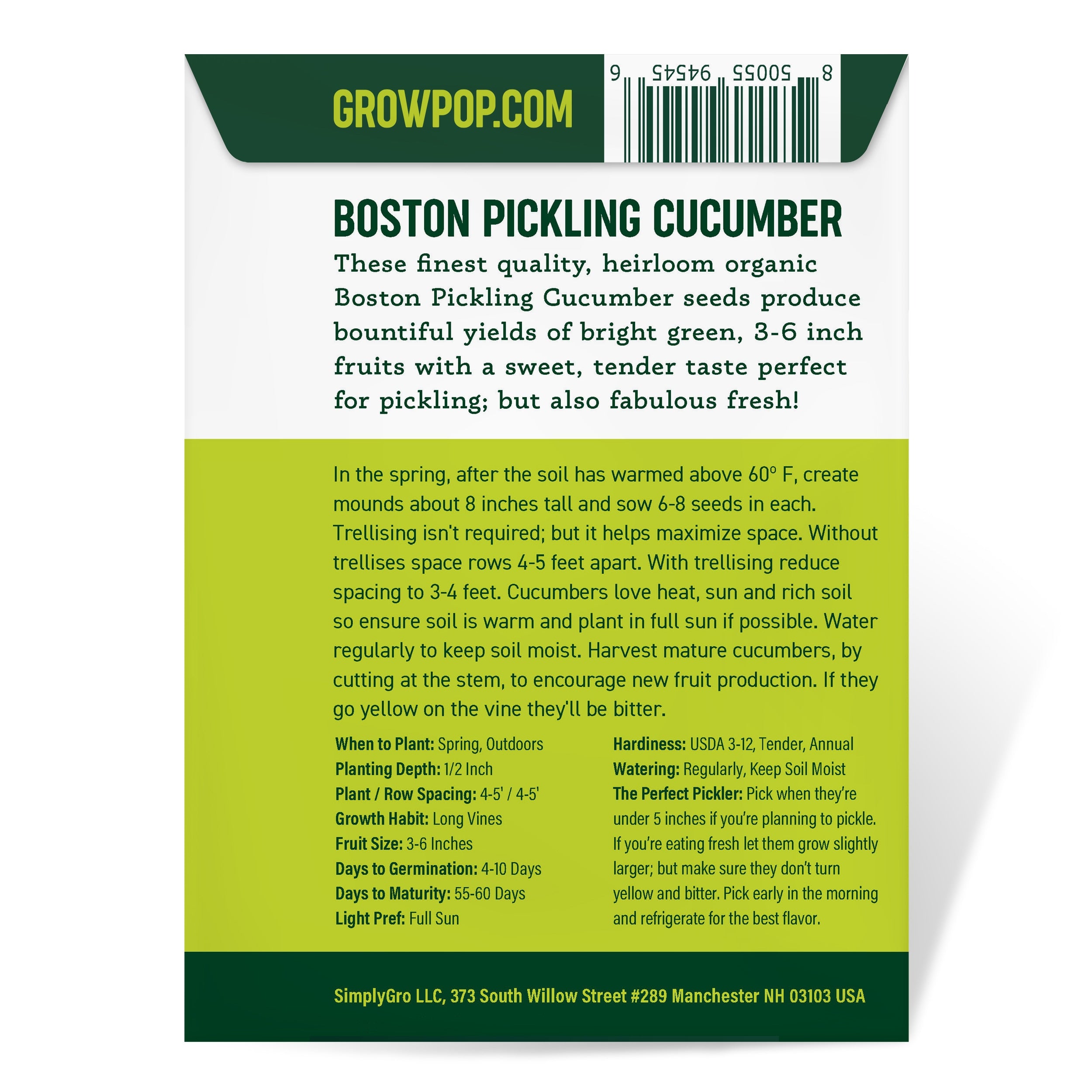 cucumber seed planting instructions Purely Organic Boston Pickling Cucumber Seeds