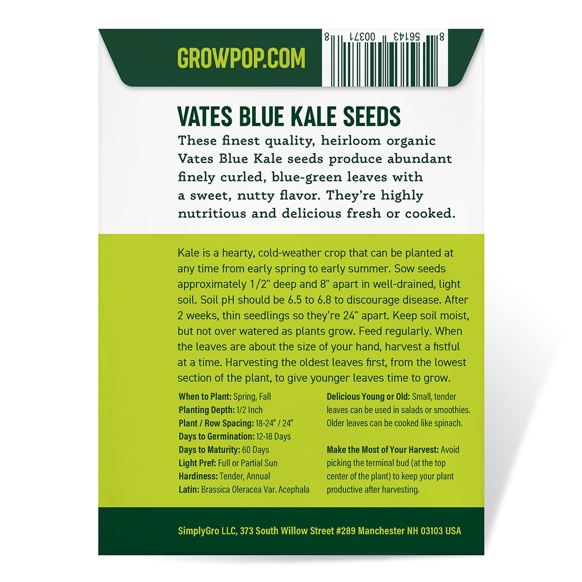 Back View of a Package of Purely Organic Products Seeds