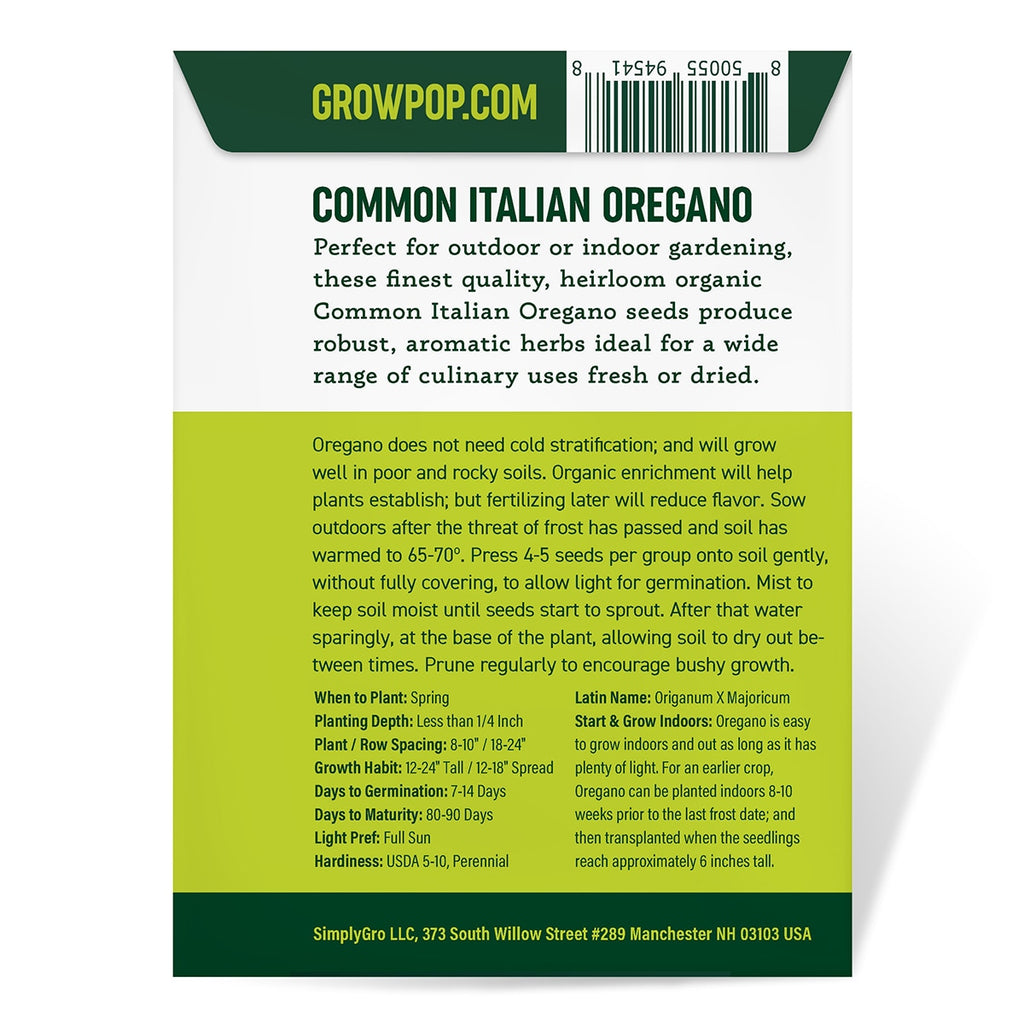 Purely Organic Common Italian Oregano Seeds - USDA Organic