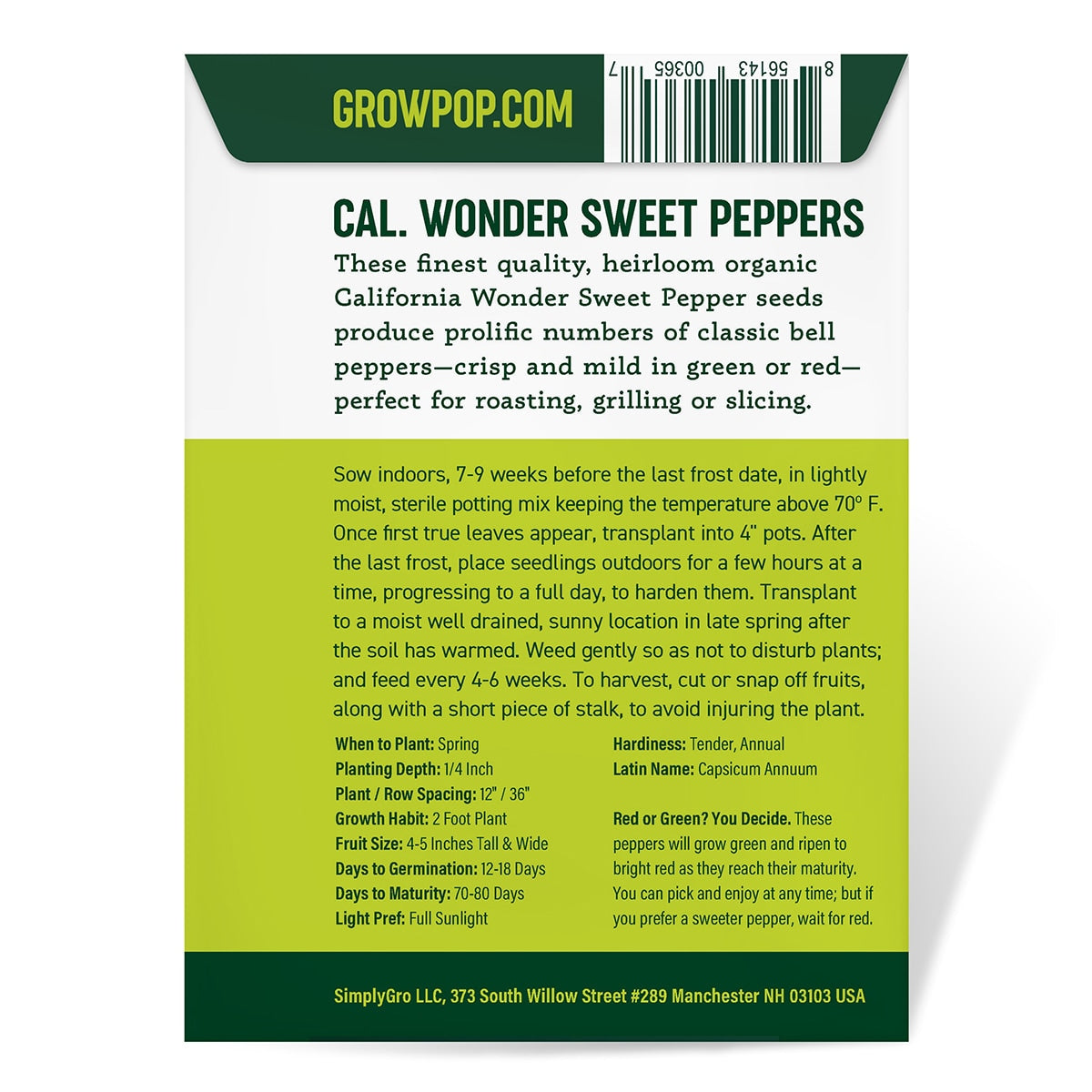 pepper seed planting depth Purely Organic California Wonder Sweet Pepper Seeds