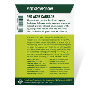Purely Organic Red Acre Cabbage Seedss - USDA Organic, Non-GMO, Open Pollinated, Heirloom, USA Origin, Vegetable Seeds