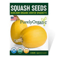 Purely Organic Squash Seeds package with two squash on a white background