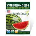 Purely Organic watermelon seeds package with a watermelon and slice on a white background