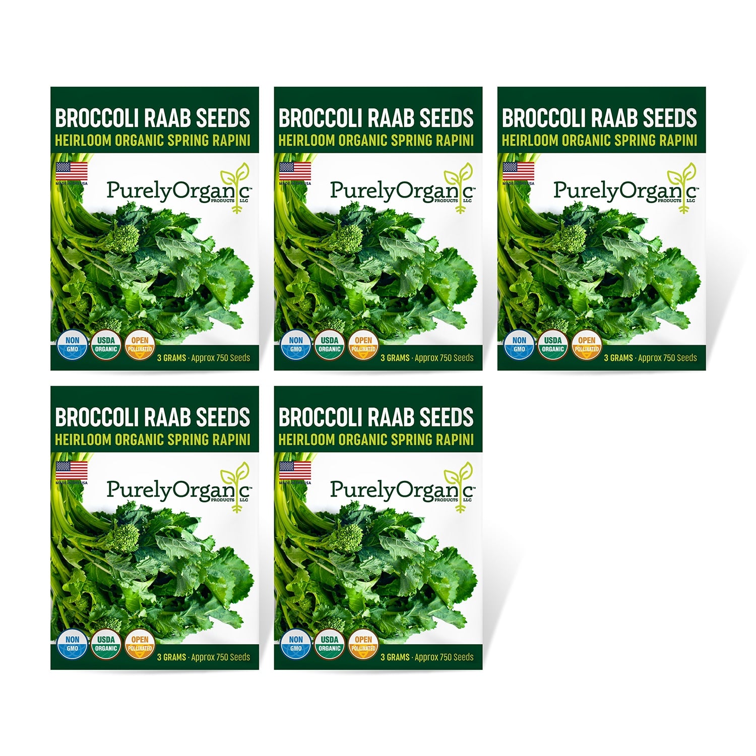 5 Pack of Purely Organic Products Broccoli Raab