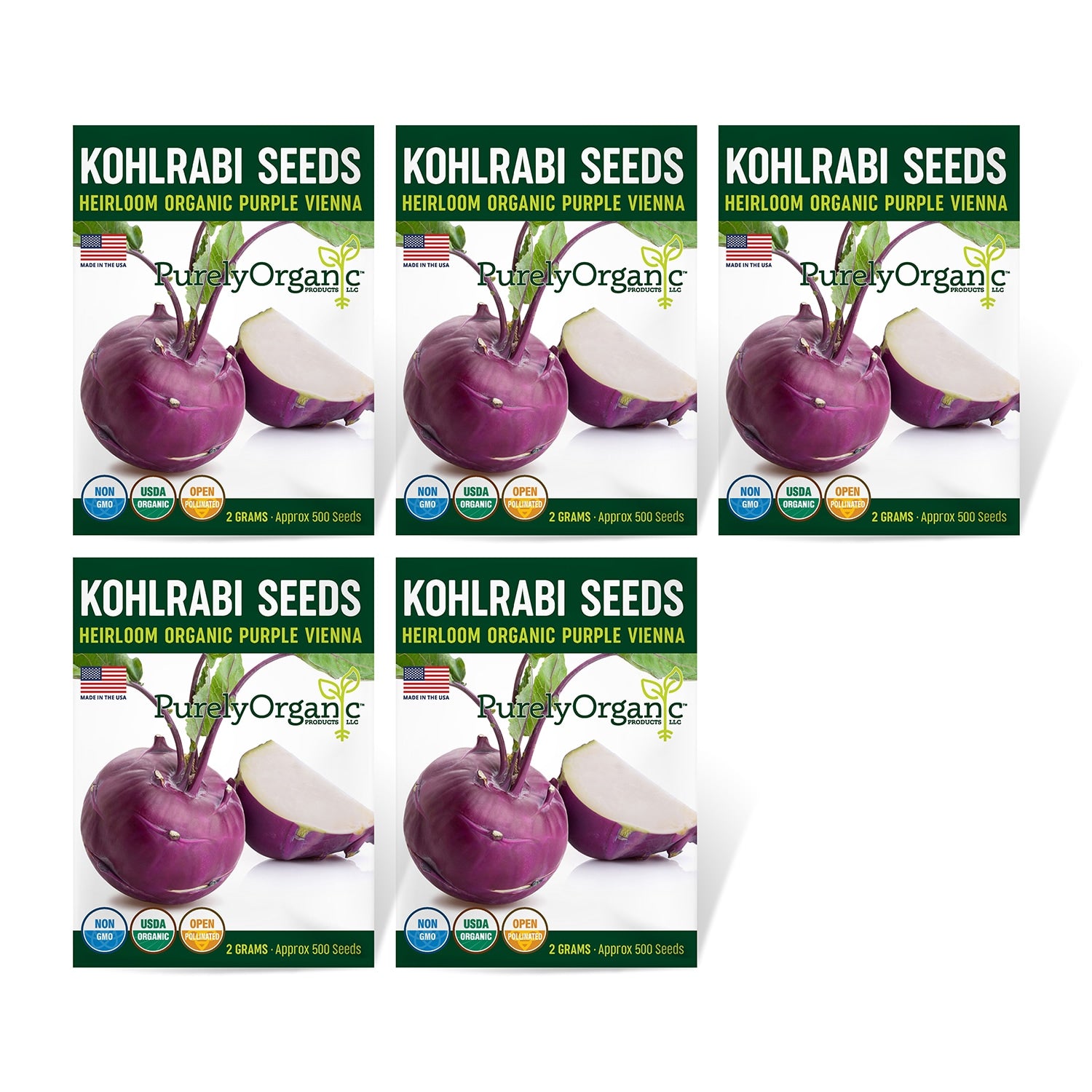 5 Pack of Purely Organic Products Kohlrabi Seeds 