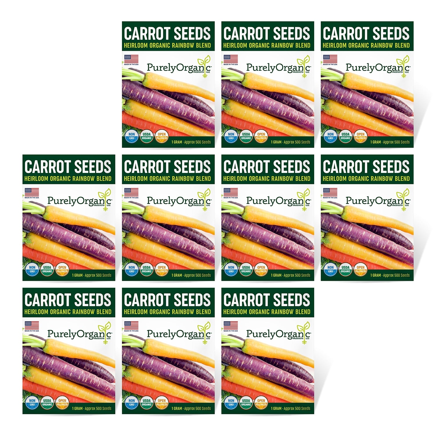 10  Pack of Purely Organic Products 
Rainbow Carrots 