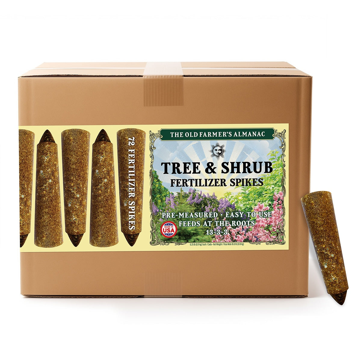 Packaging of The Old Farmer's Almanac Tree & Shrub Fertilizer Spikes 