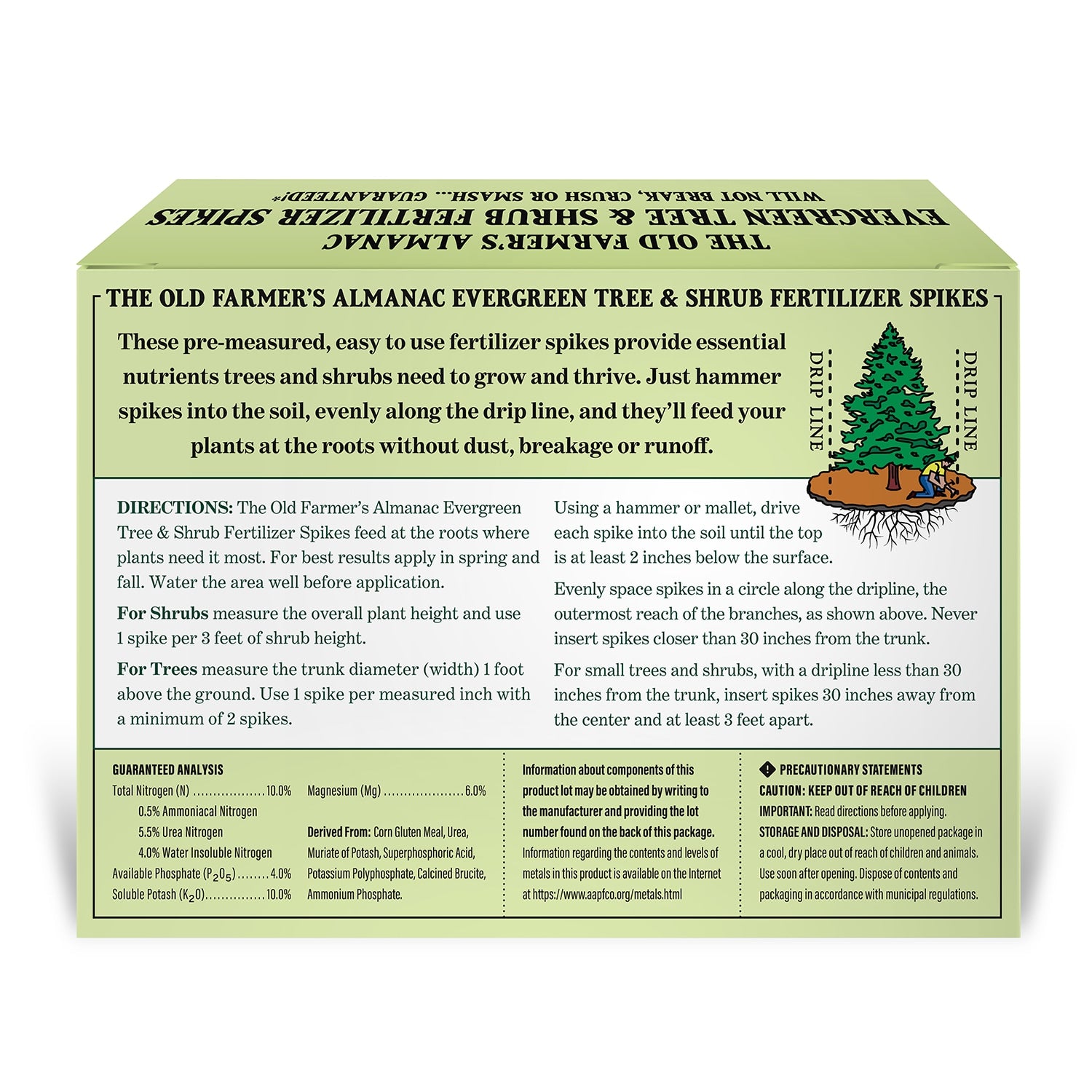 the old farmers almanac evergreen tree shrub spikes back label