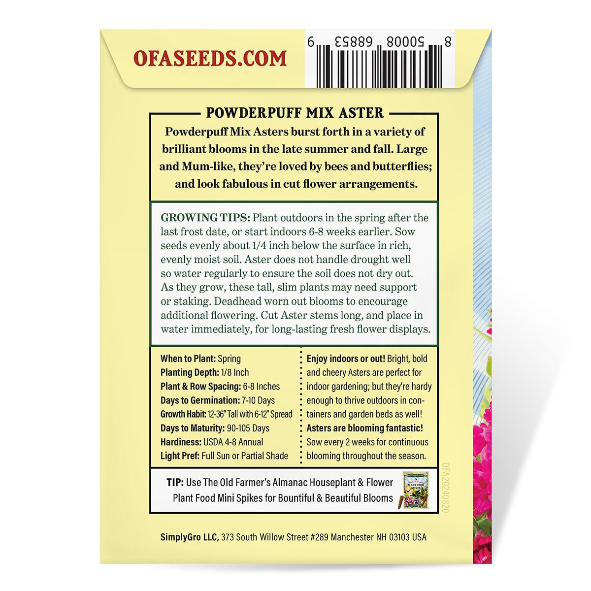 The Old Farmer's Almanac Powder Puff Mix Aster Seeds