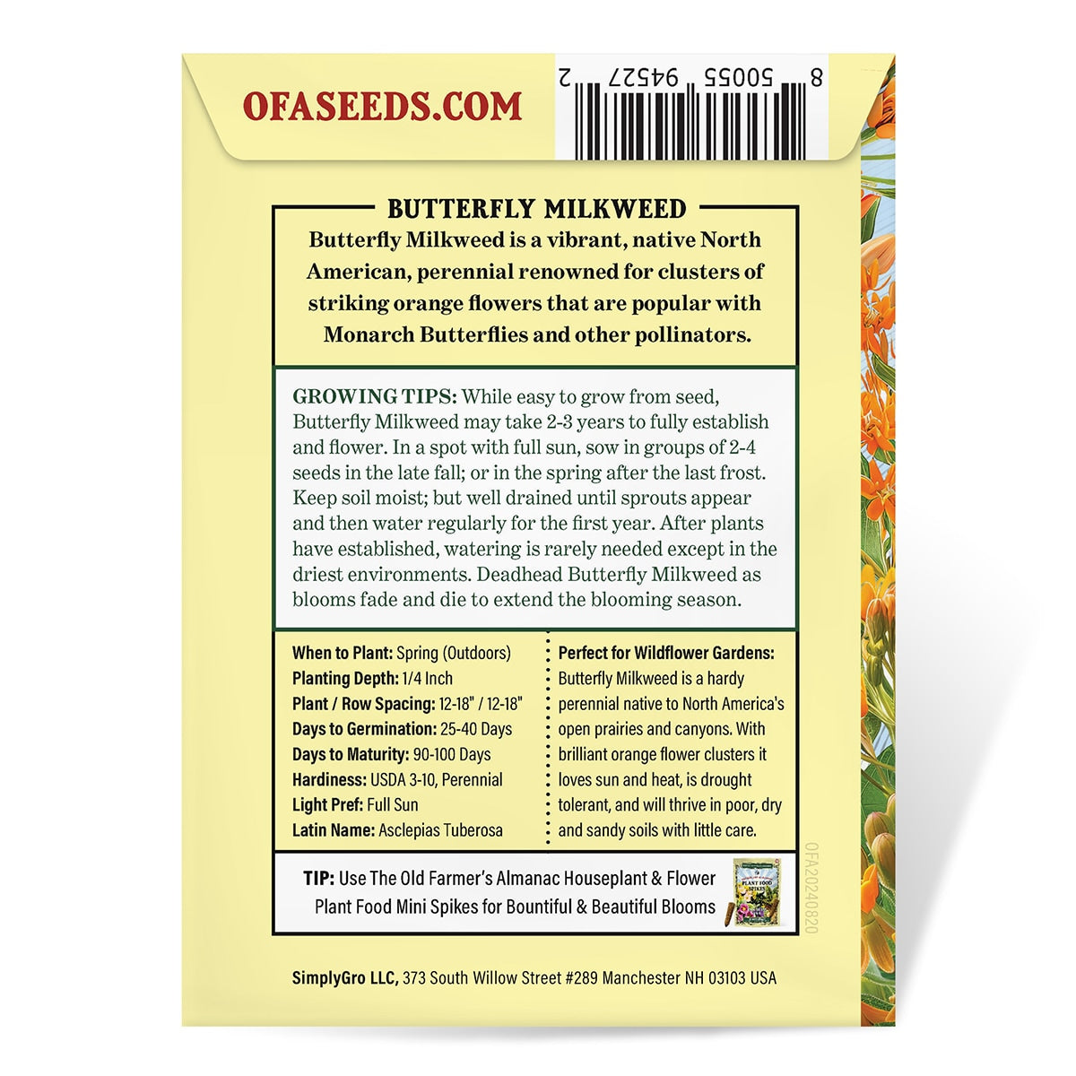 Back View of a Package of The Old Farmer's Almanac Seeds
