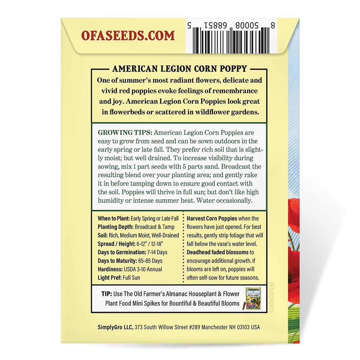 The Old Farmer's Almanac American Legion Corn Poppy Seeds