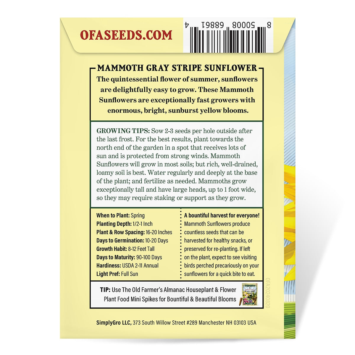 Back View of a Package of The Old Farmer's Almanac Seeds
