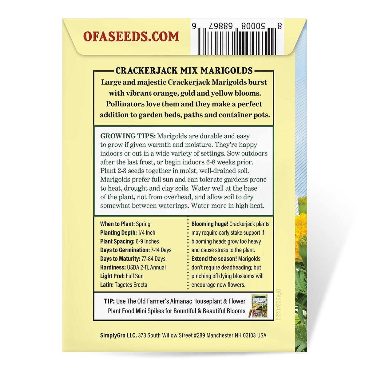 Back View of a Package of The Old Farmer's Almanac Seeds

