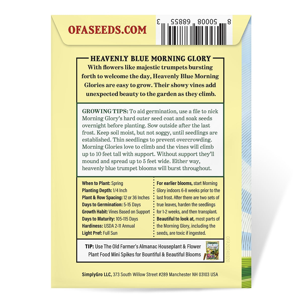 Back View of a Package of The Old Farmer's Almanac Seeds
