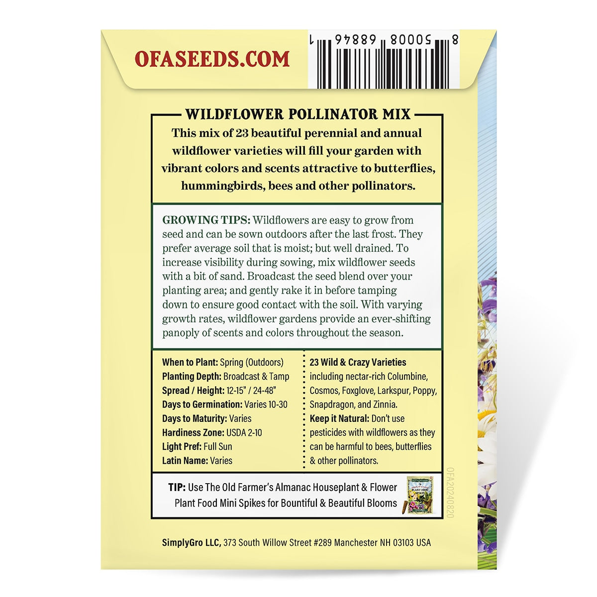 flower seed name The Old Farmer's Almanac Premium Pollinator Mix Wildflower Seeds