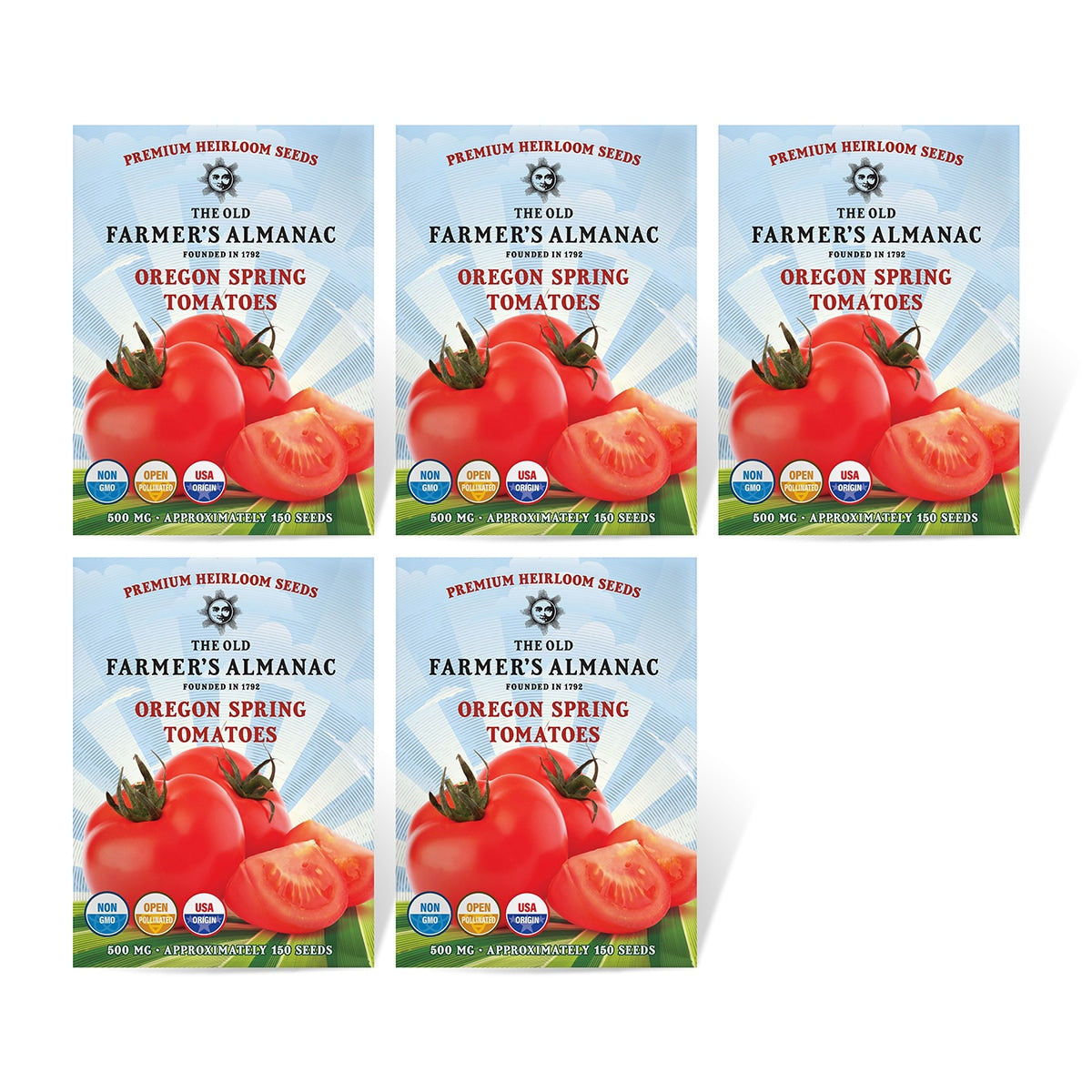 5 Packs of The Old Farmer's Almanac 
Oregon Spring Tomato Seed Packet 