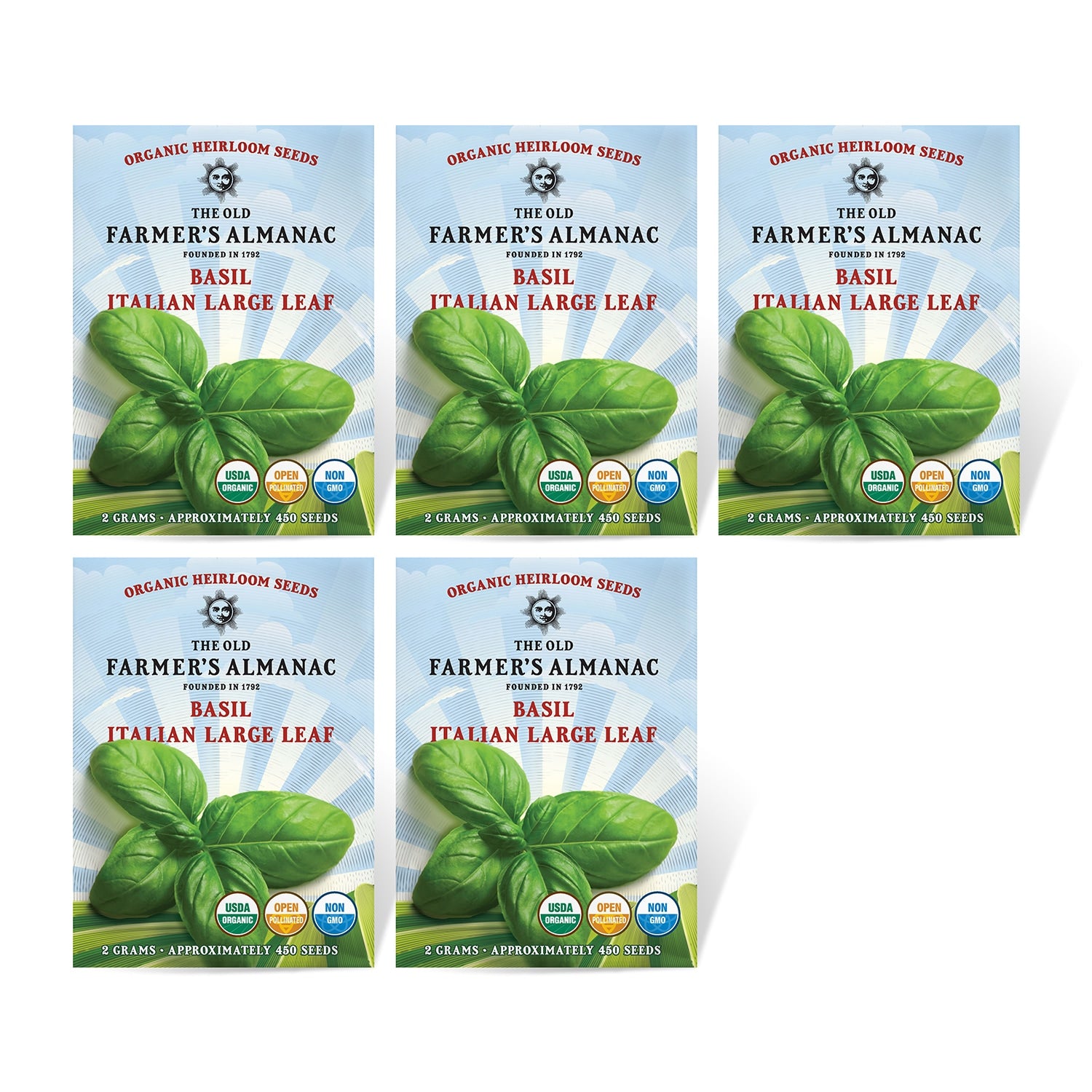 5 Packs of Old Farmers Almanac Organic Basil Seeds