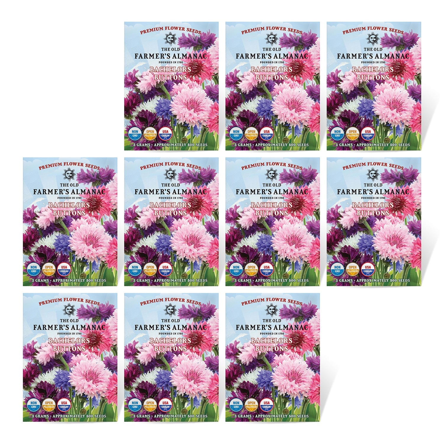 10 Pack of The Old Farmer's Almanac Bachelors Buttons 