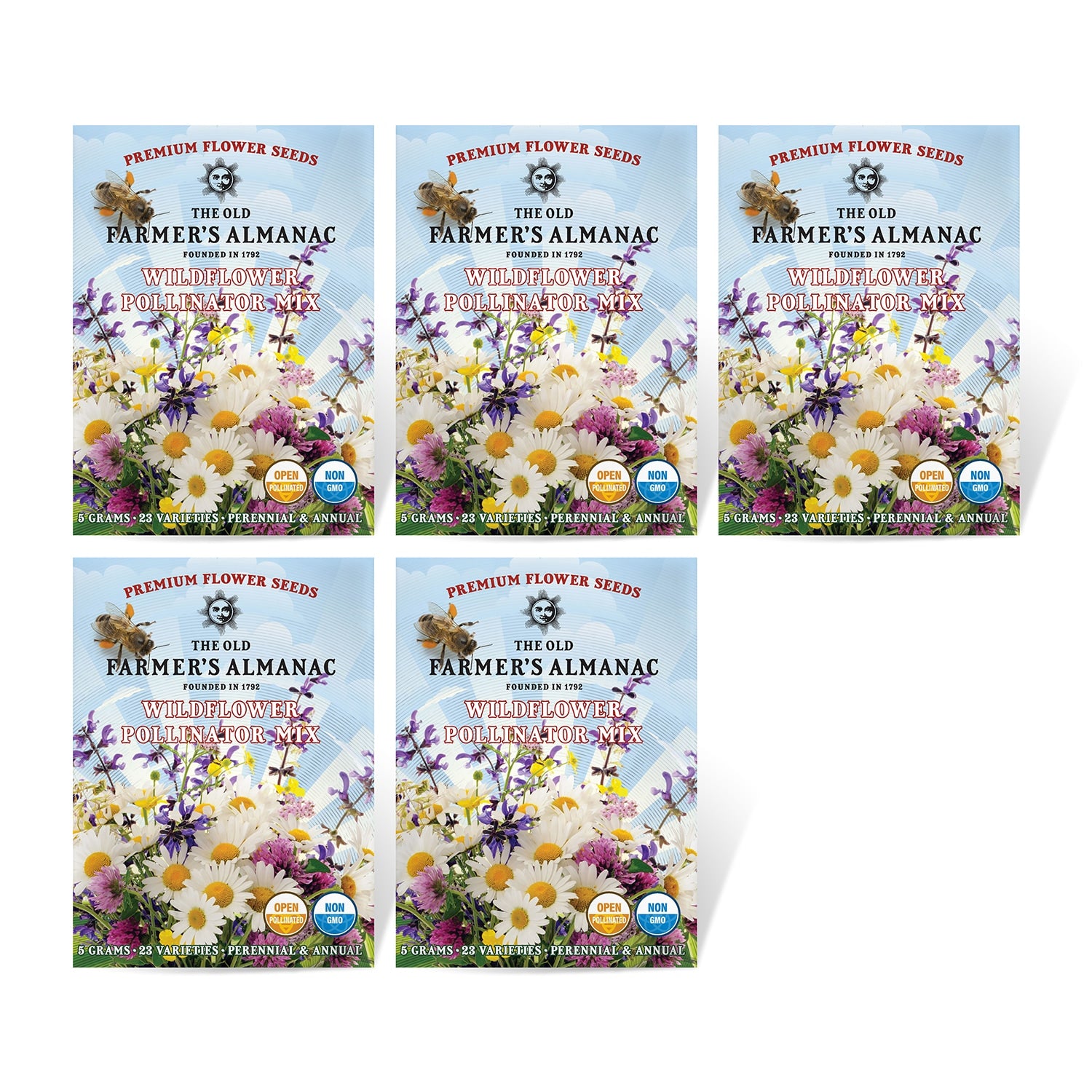 5 Pack of The Old Farmer's Almanac Wildflower Seeds 