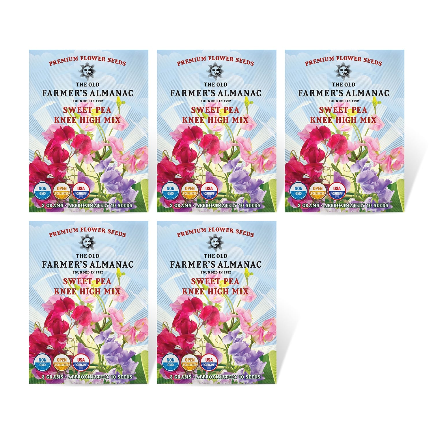 5 pack of The Old Farmer's Almanac 
Knee High Sweet Pea 