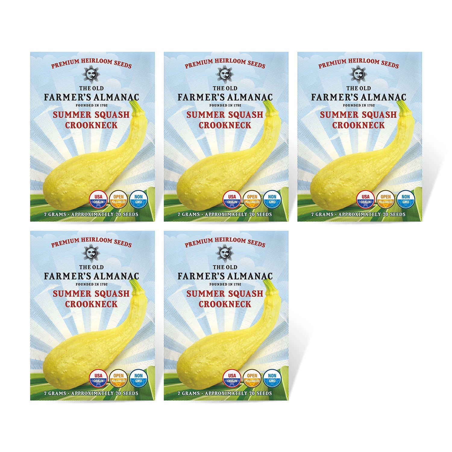 5 Pack of The Old Farmer's Almanac Summer Squash Crookneck