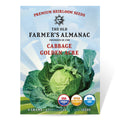 Seed packet for 'Cabbage Golden Acre' from The Old Farmer's Almanac on a white background