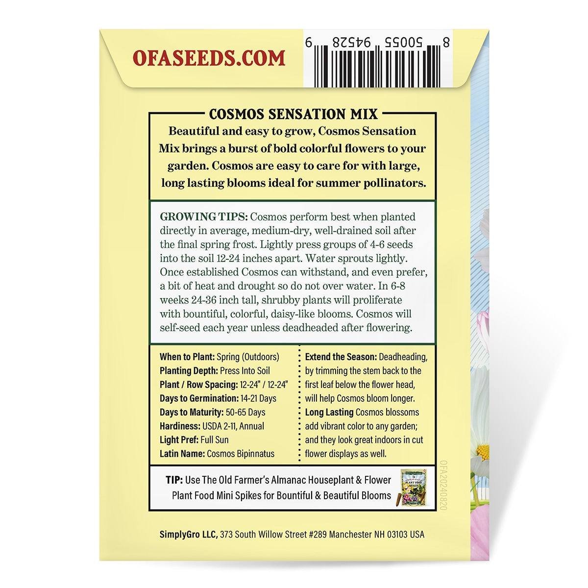 Back View of a Package of The Old Farmer's Almanac Seeds
