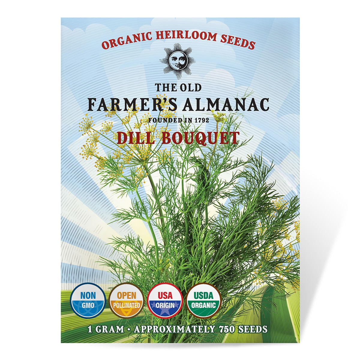 Dill bouquet seed packet from The Old Farmer's Almanac on a white background