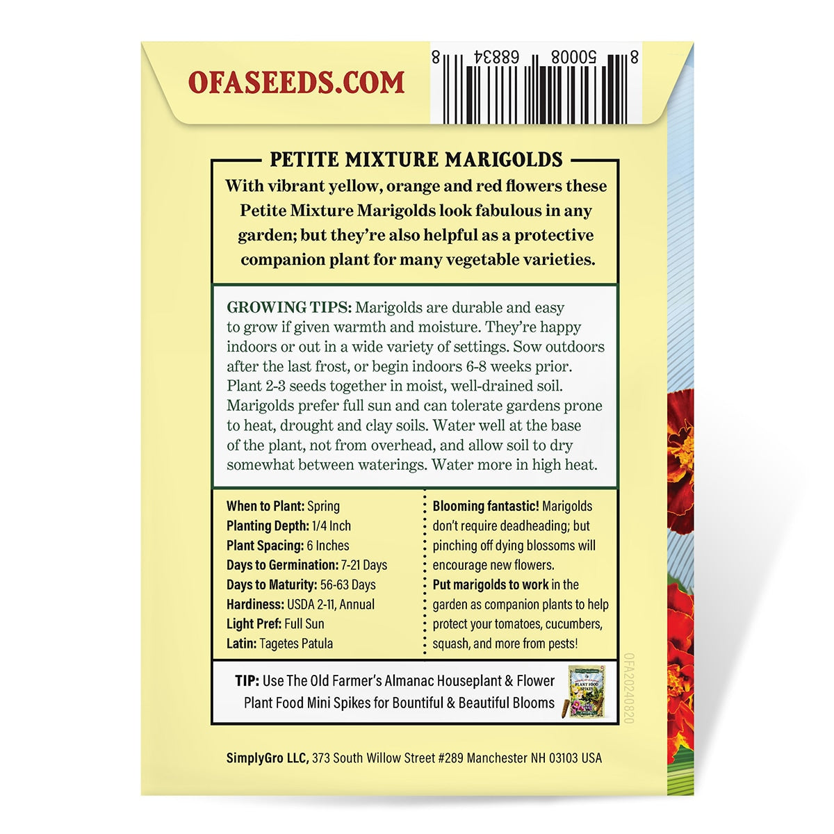 farmers almanac for planting seeds The Old Farmer's Almanac Petite Mixture Marigold Seeds - Premium Non-GMO, Open Pollinated, USA Origin