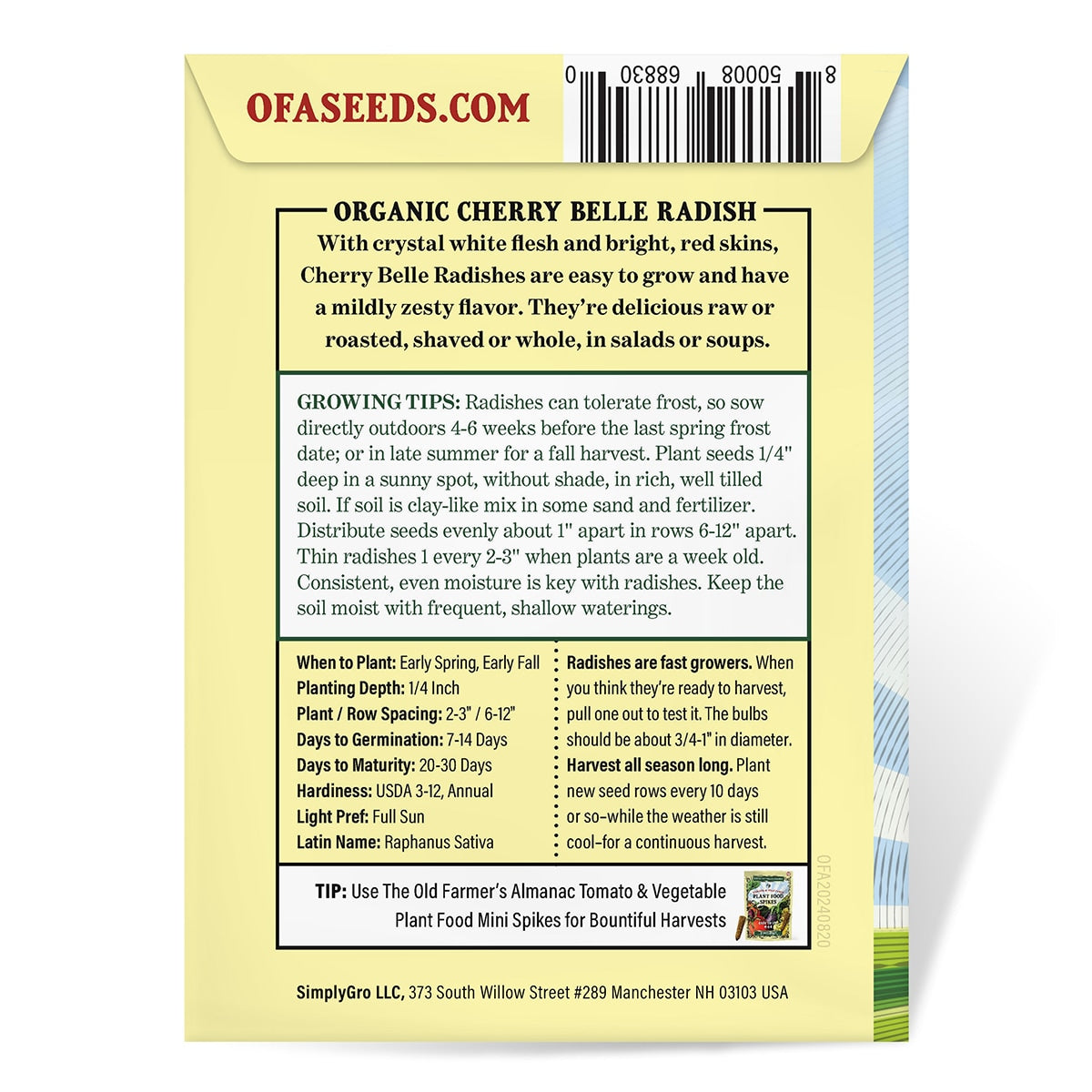 The Old Farmer's Almanac Organic Cherry Belle Radish Seeds - USDA Organic