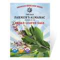 Seed packet for Broad Leaved Sage from The Old Farmer's Almanac on a white background
