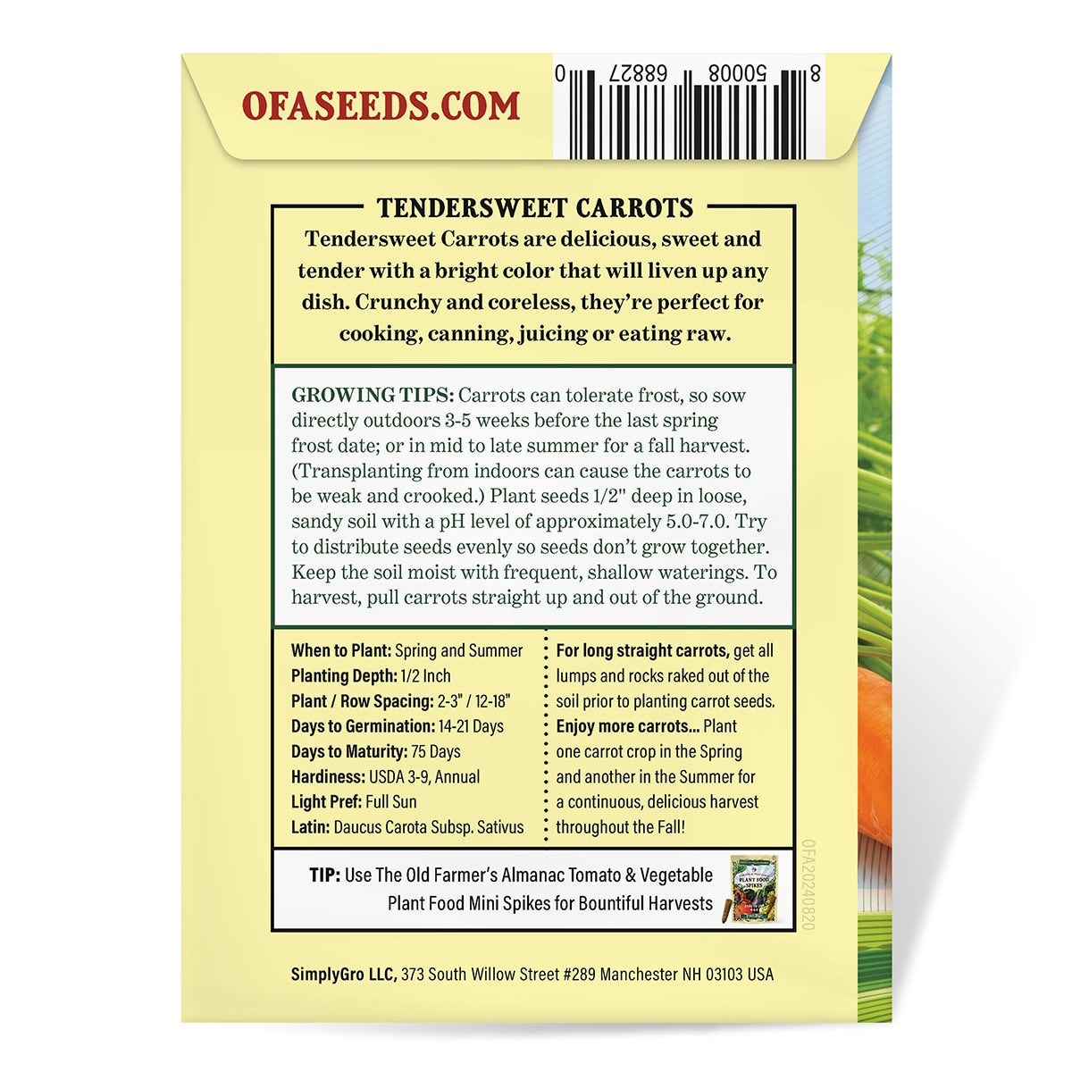 The Old Farmer's Almanac Heirloom Tendersweet Carrot Seeds