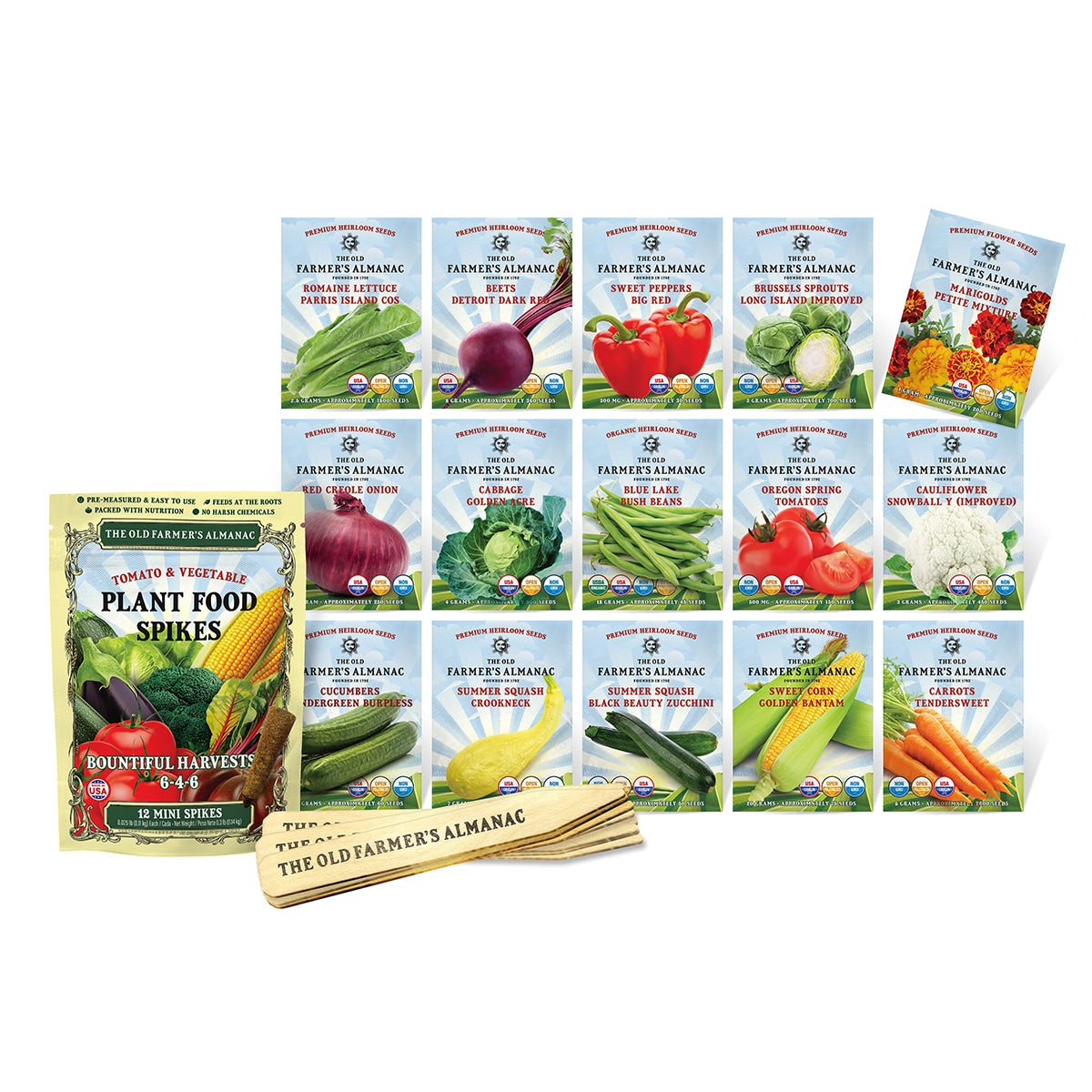 The Old Farmer's Almanac Heirloom Vegetable Garden Seed Starter Kit Deluxe Kit with Plant Food Spikes (Over 7000 Seeds)