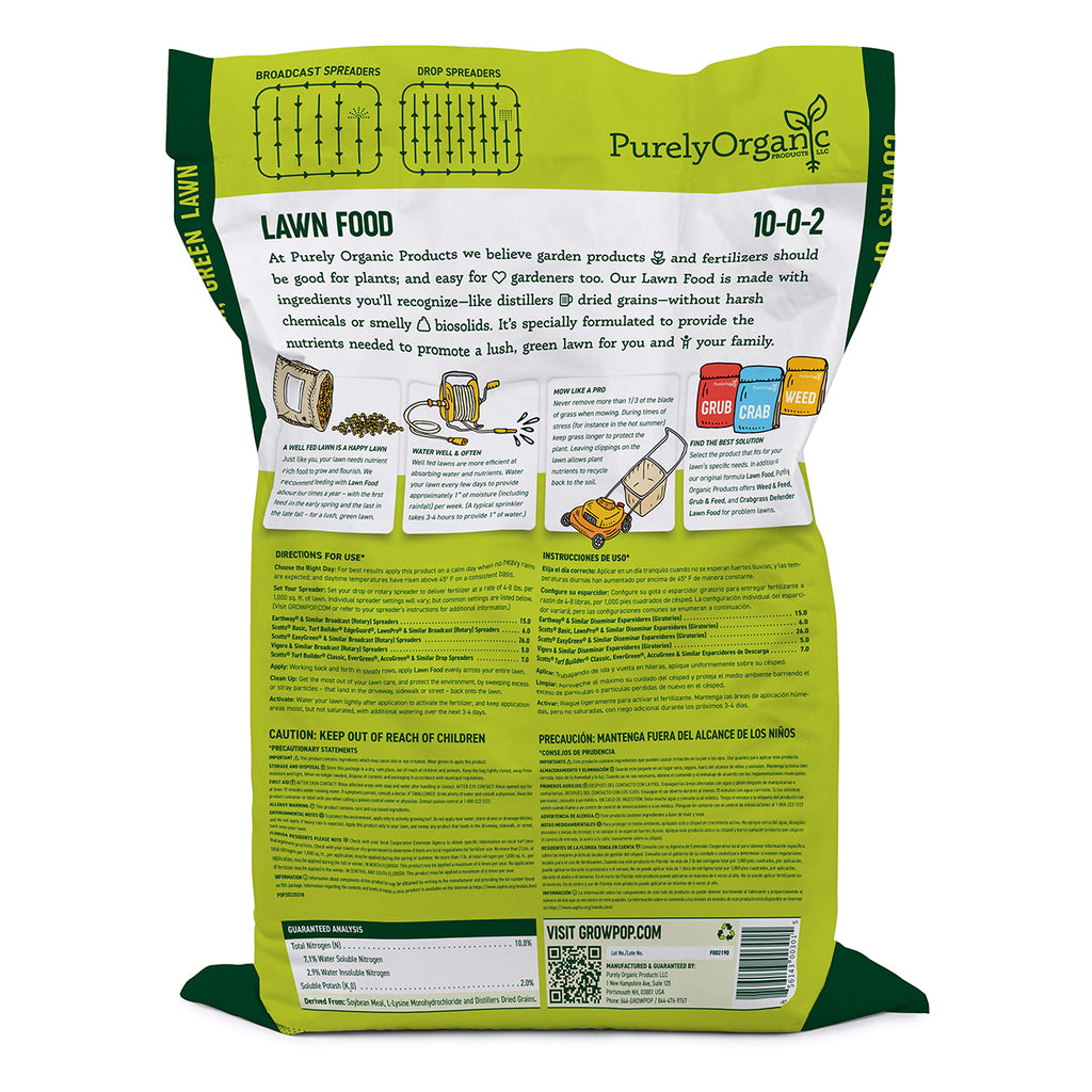 Back View of a Bag of Purely Organic Products Lawn Food 