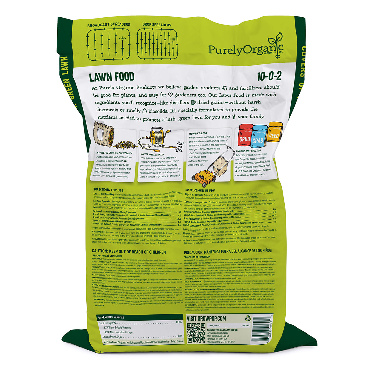Back View of a Bag of Purely Organic Products Lawn Food 