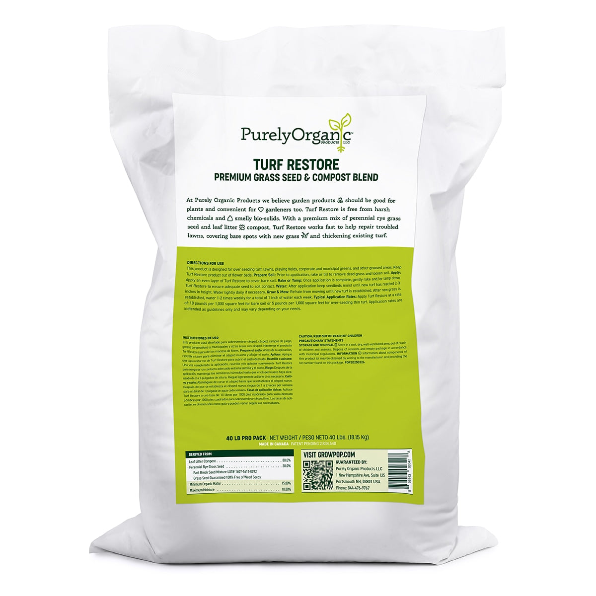 Purely Organic Turf Restore - Premium Grass Seed & Compost Blend