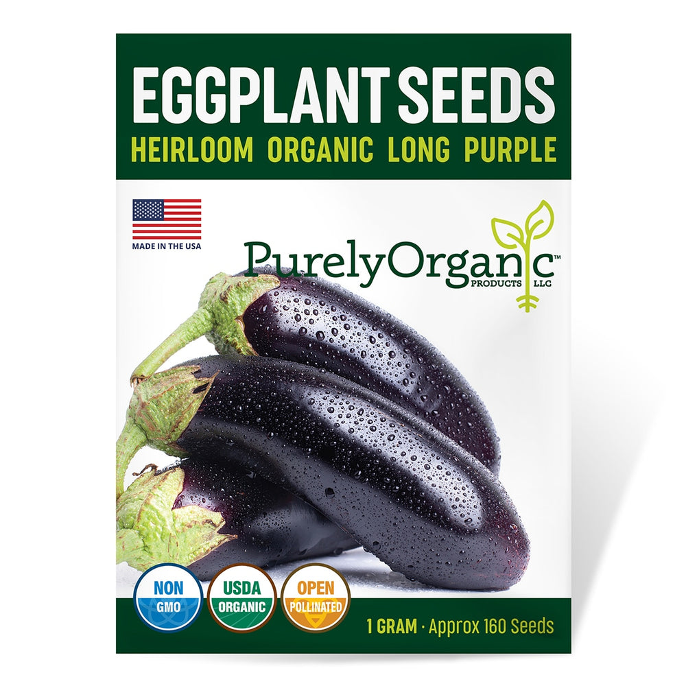Purely Organic Long Purple Eggplant Seeds - USDA Organic, Non-GMO, Open Pollinated, Heirloom, USA Origin, Vegetable Seeds